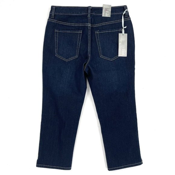 Chicos Platinum Modern M Crop Dark Wash Mid Rise Stretch Denim‎ Jeans Comfort - Picture 2 of 8